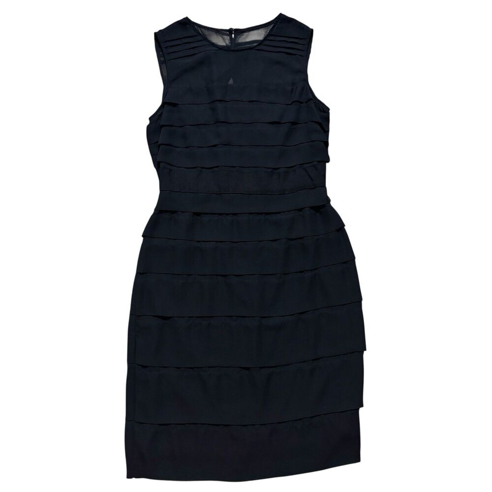 ADRIANNA PAPELL Dress Size 6 Black Chiffon Illusion Tiered Cocktail Wedding NEW